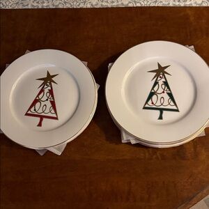 8- Pier 1 Holiday Tree Desert/Snack Plates - Red and Green